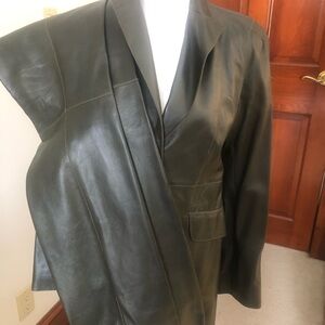 Vintage MOSCHINO hunter green leather Long blazer and pant